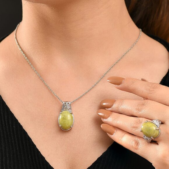 Ring & Pendant Marble and White Zircon 24.25 ctw Ring Size 10 & Pendant 20" - Picture 3 of 8